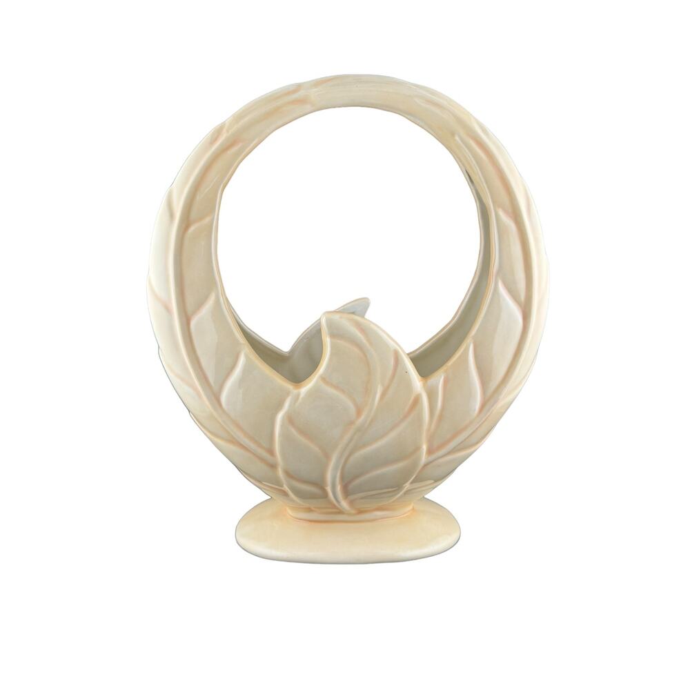 Vintage Art Deco MCM Beswick Pottery Vase Round Cream Leaf Motif